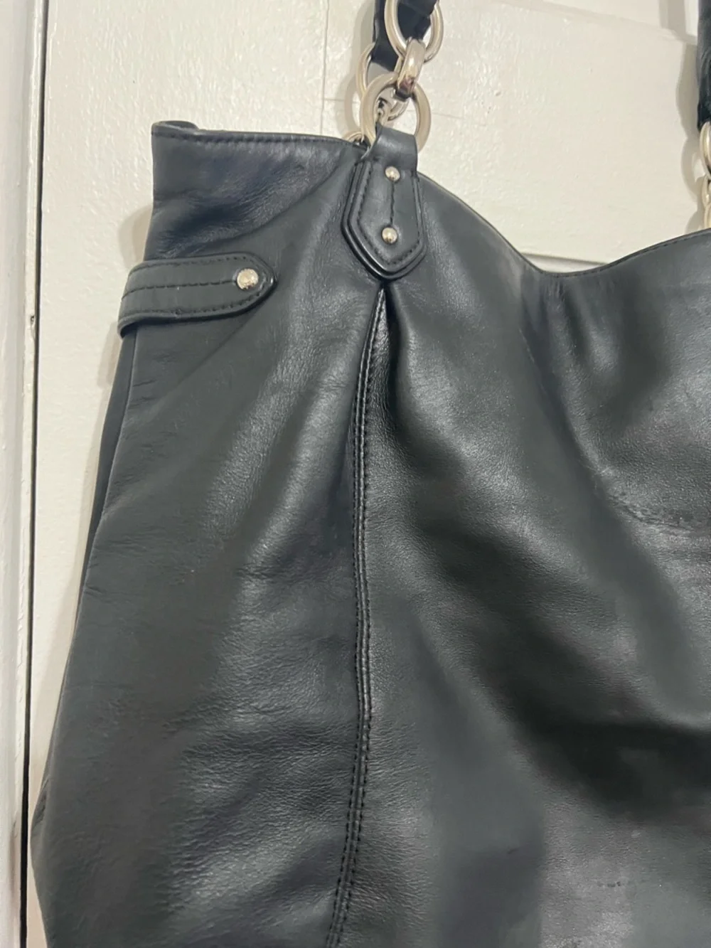 Coach Black Leather Tote with Silver-Tone Hardware